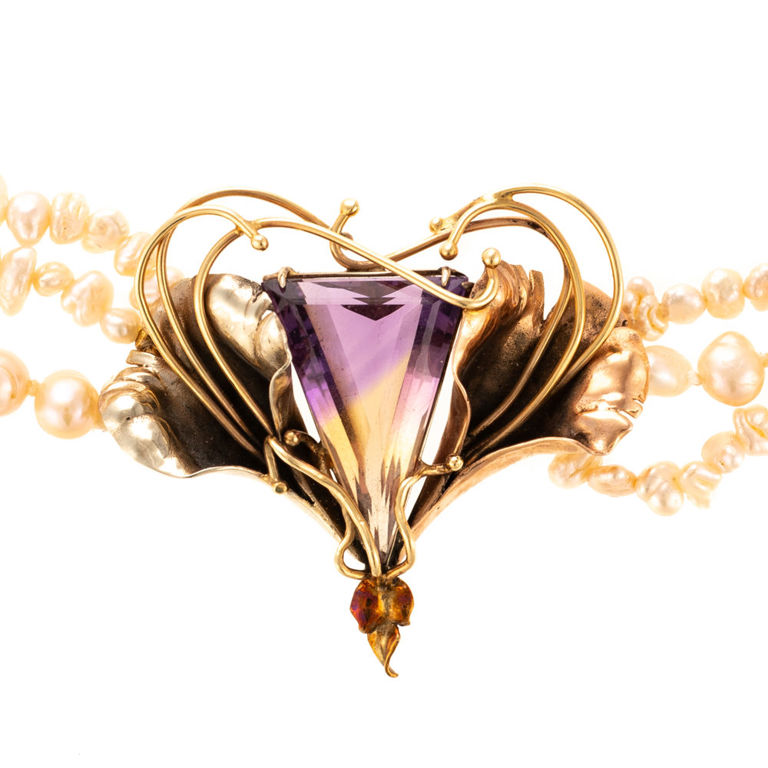 14k yellow and rose gold ametrine and pearl necklace