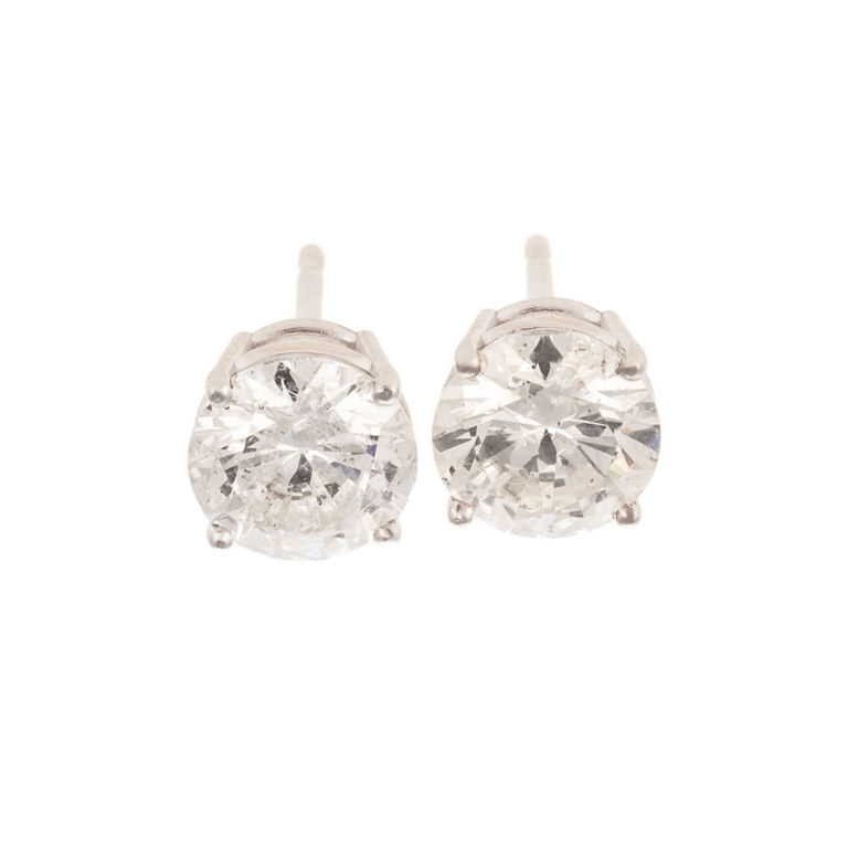14k white gold diamond solitaire stud earrings