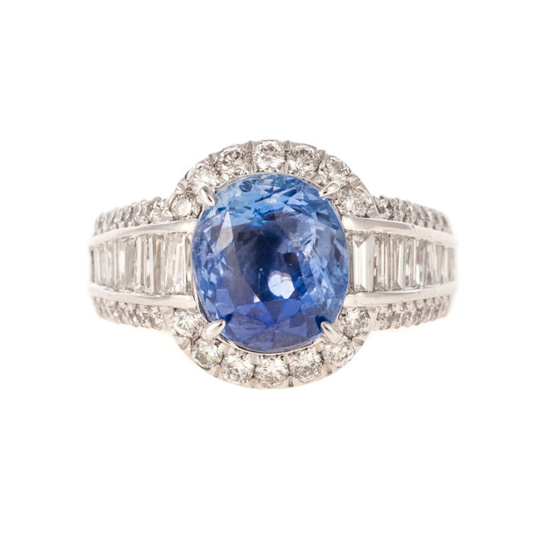950 platinum sapphire and diamond halo ring