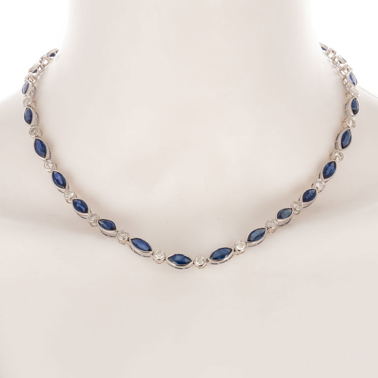 Platinum sapphire and diamond necklace