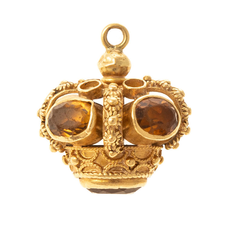 18k yellow gold citrine crown charm pendant