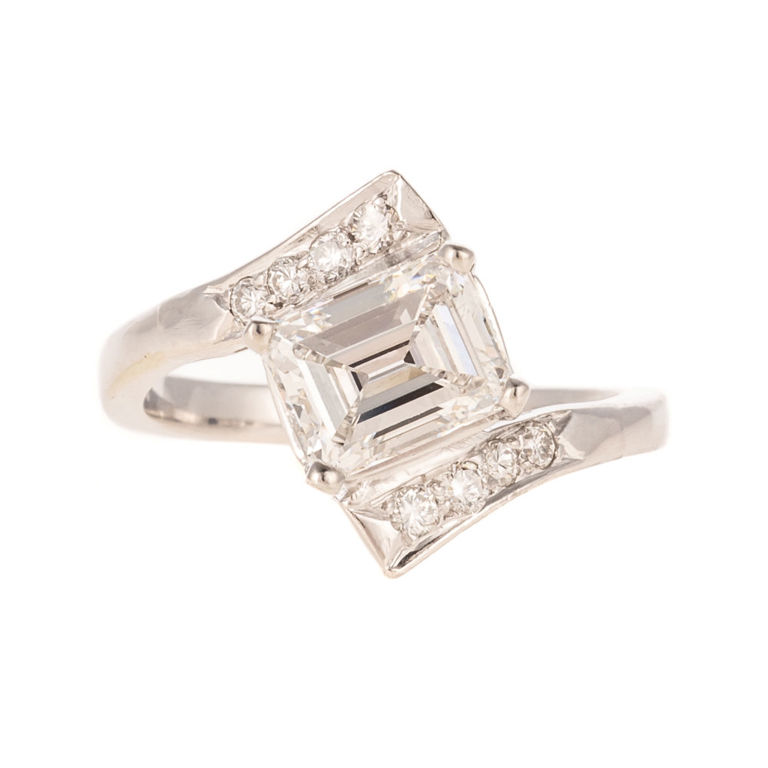 Platinum and 14k white gold diamond bypass ring