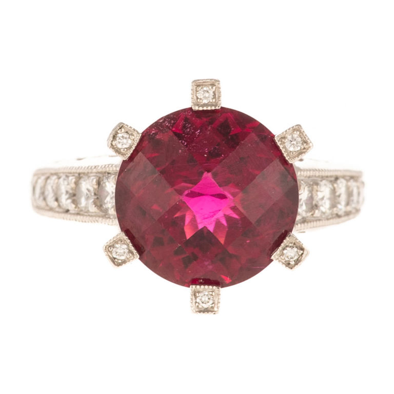 Platinum rubellite tourmaline and diamond ring