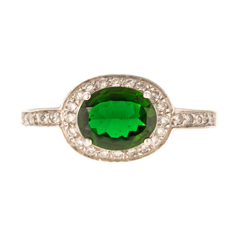 14k white gold tsavorite garnet and diamond halo ring