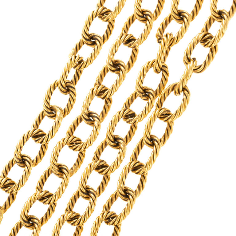 14k yellow gold textured oval link chain