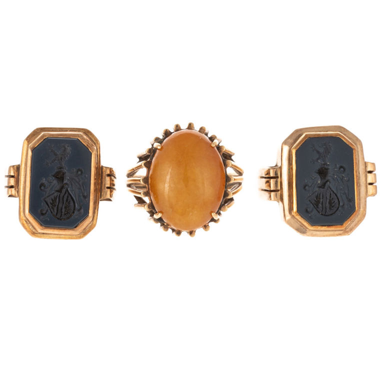 Three 14k yellow gold gemstone rings