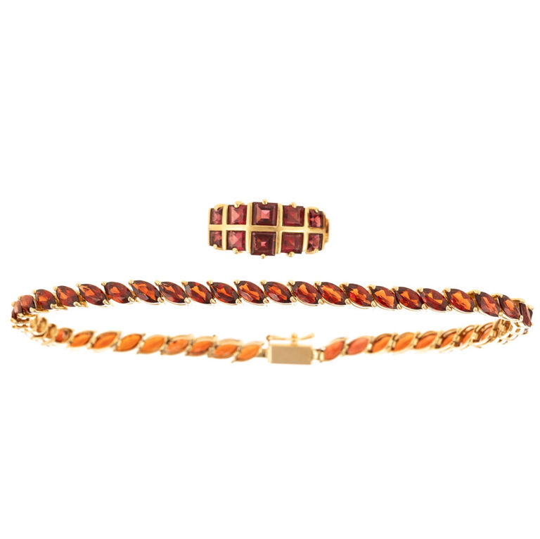 14k yellow gold garnet line bracelet and ring