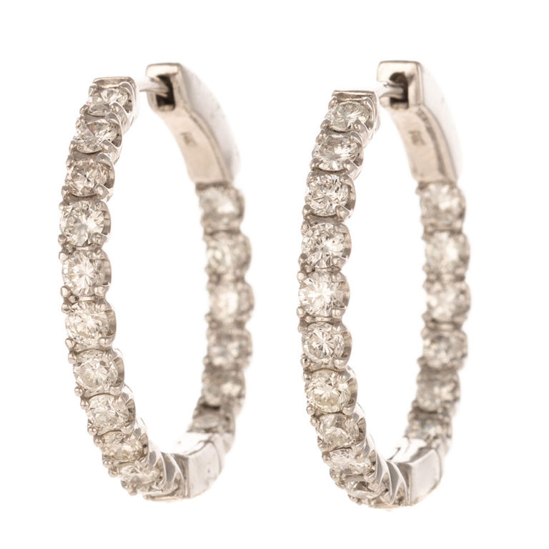 14k white gold diamond inside-out hoop earrings