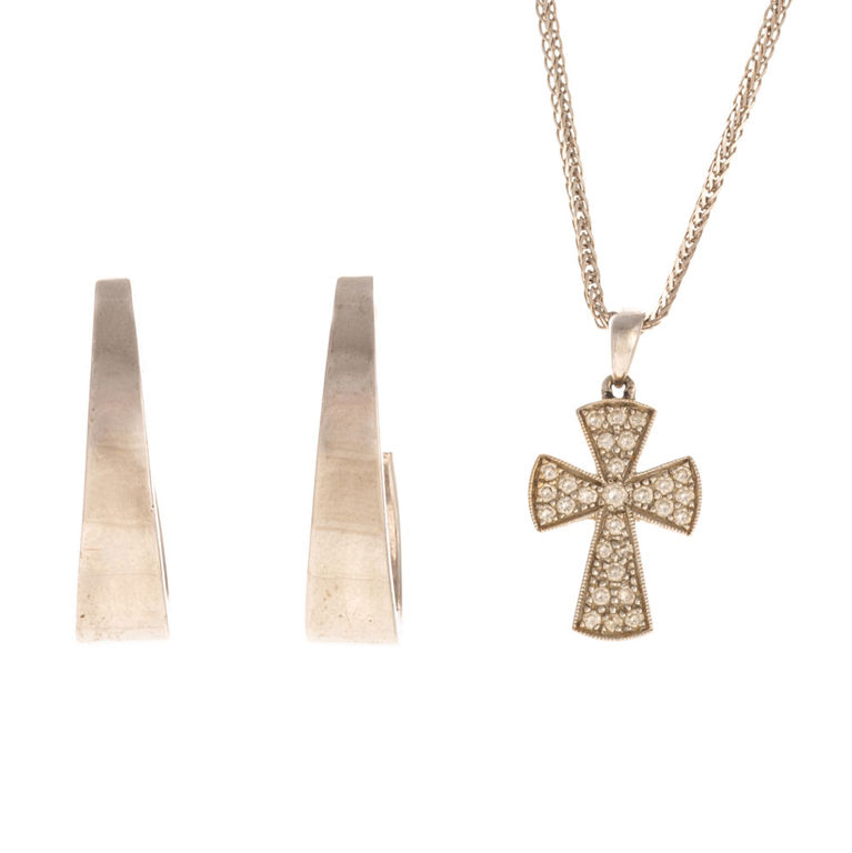 18k and 14k gold diamond pendant necklace and hoop earrings