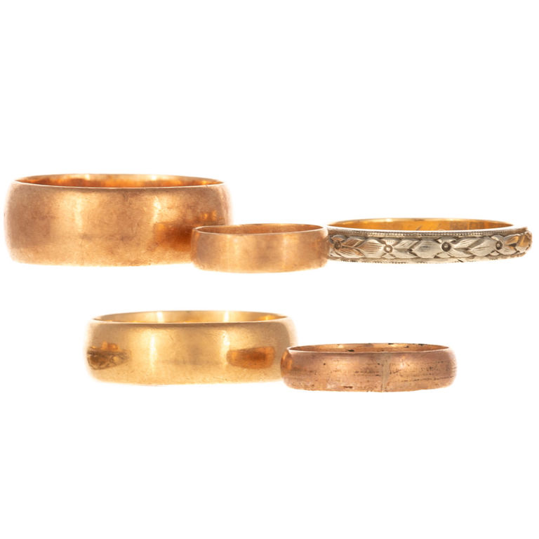 Collection of five gold bands