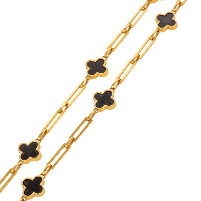 18k yellow gold black onyx link necklace