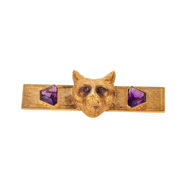 14k yellow gold amethyst bar brooch