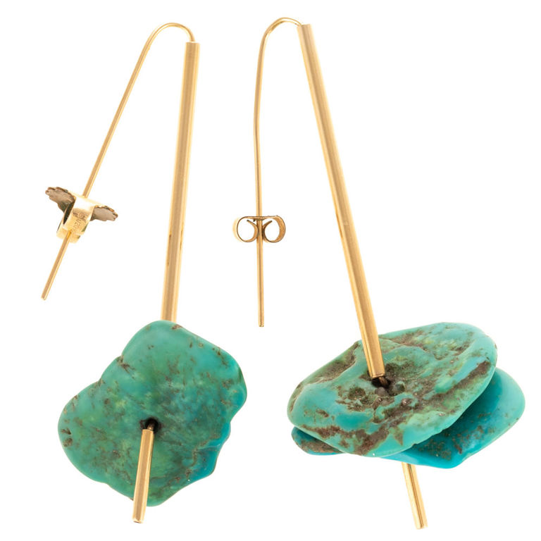 14k yellow gold turquoise earrings