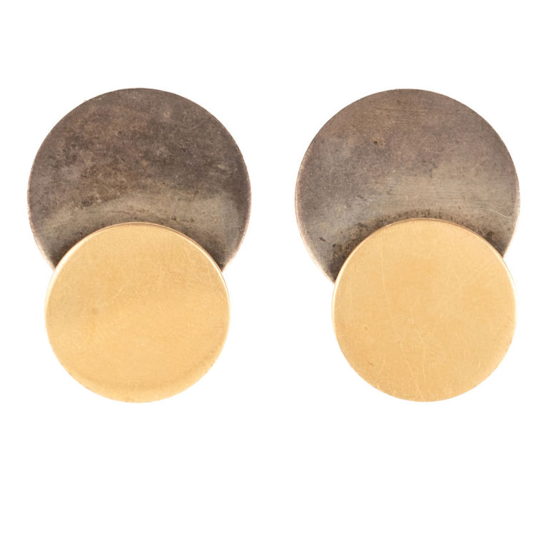 14k yellow gold and sterling silver disc earrings