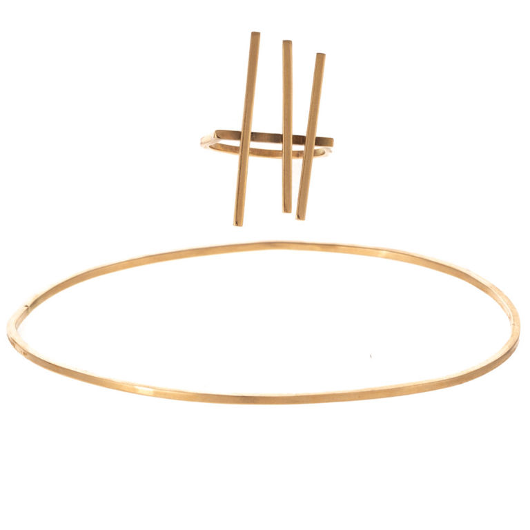 14k yellow gold ring and bangle