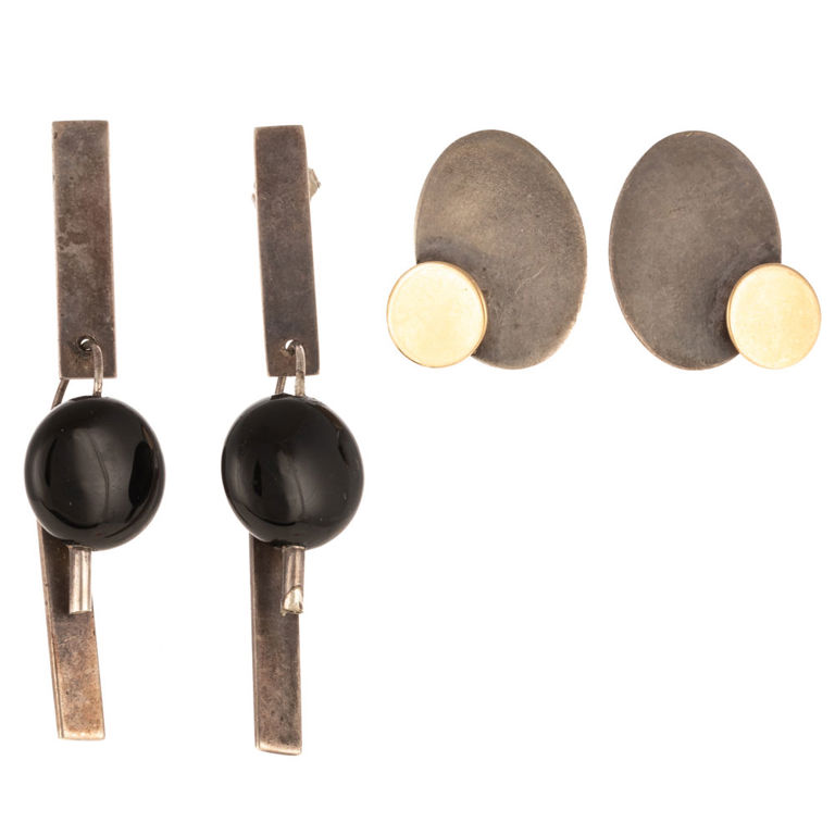 Two pairs of 14k gold and sterling silver earrings