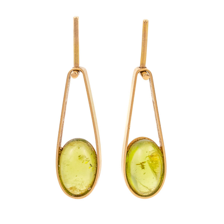 14k yellow gold peridot dangle earrings