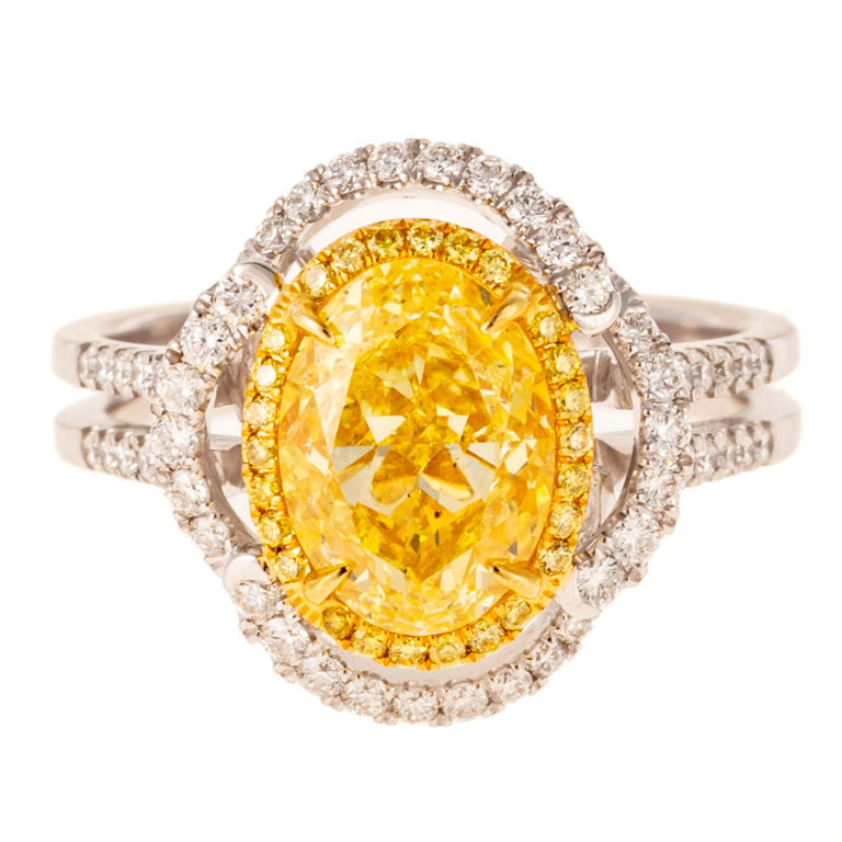 18k white and yellow gold diamond halo ring