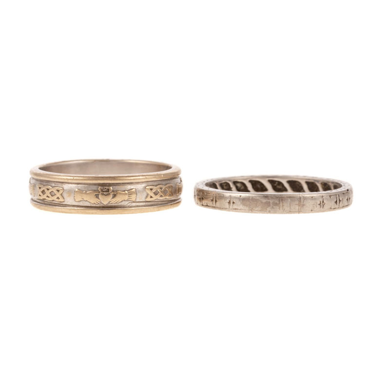 Platinum wedding ring and 14k white and yellow gold wedding ring