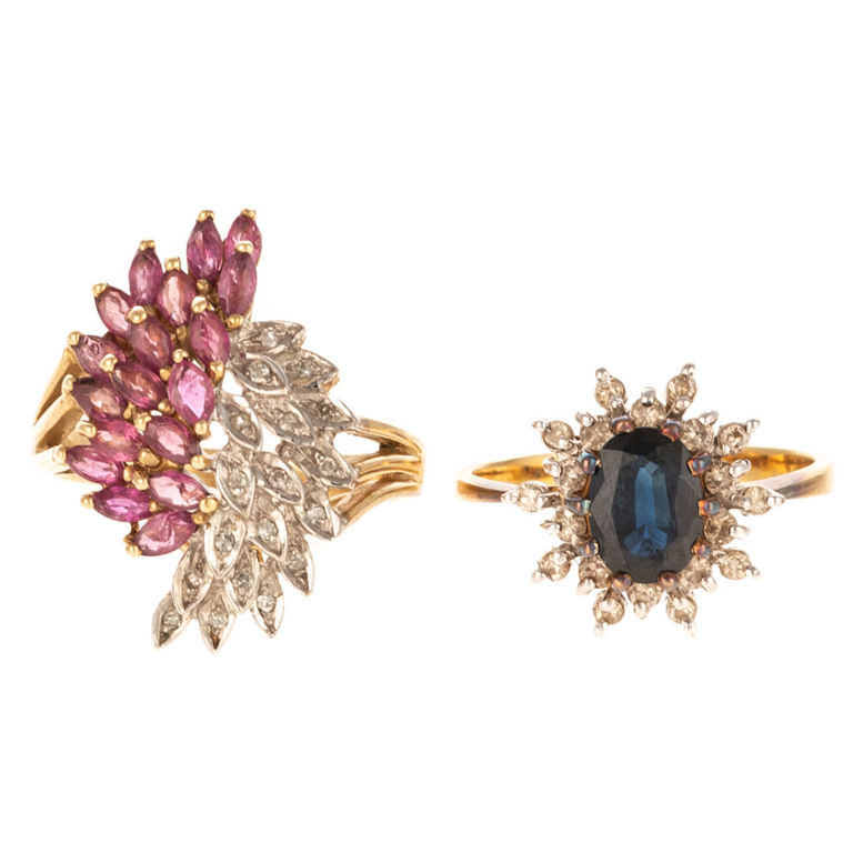 Two 14k and 10k gold sapphire and diamond rings