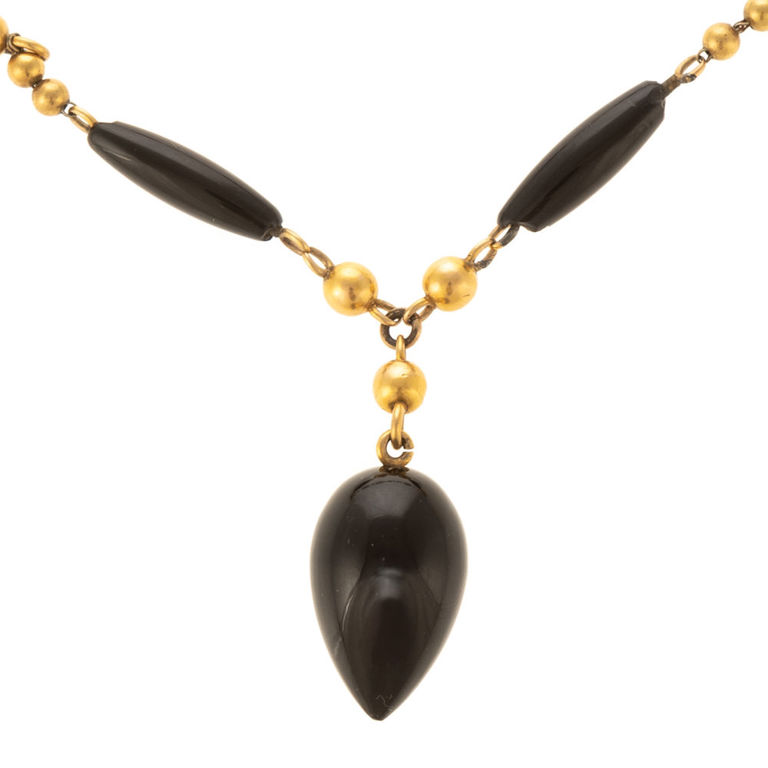 14k yellow gold black onyx bead pendant necklace