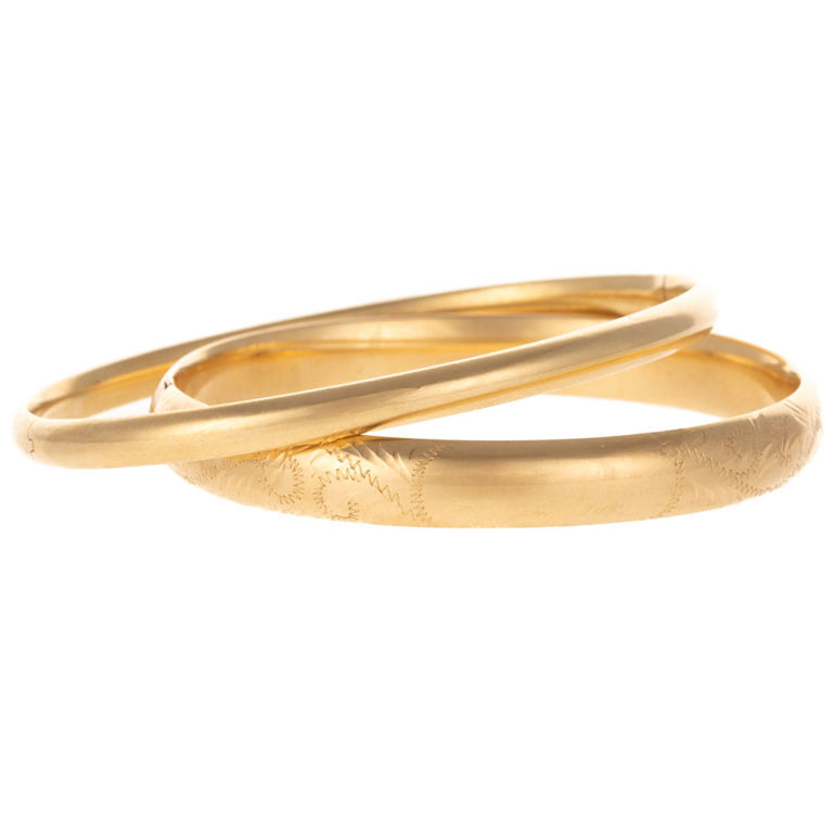 Two 14k yellow gold hinged bangle bracelets