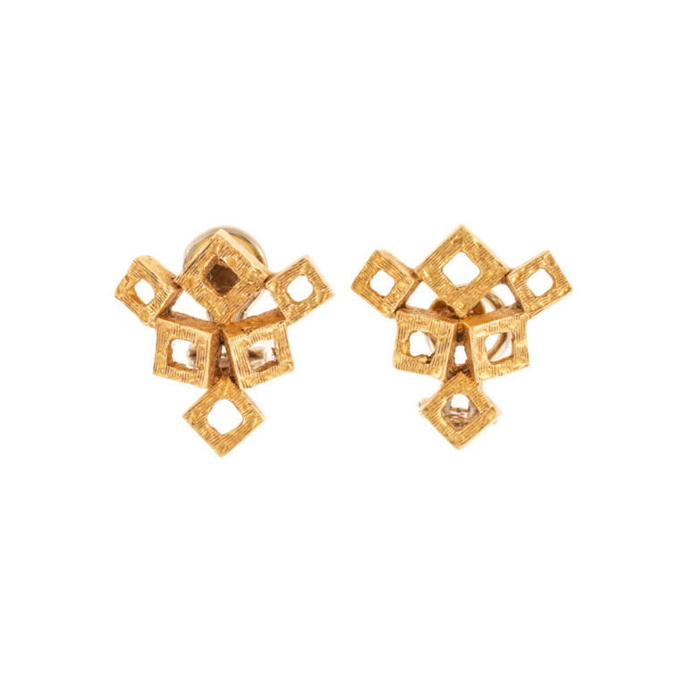 18k yellow brushed gold geometric earrings