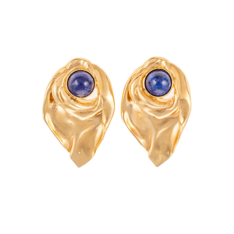 14k yellow gold lapis lazuli earrings