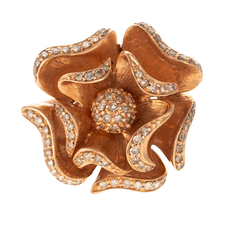 14k rose gold diamond flower ring