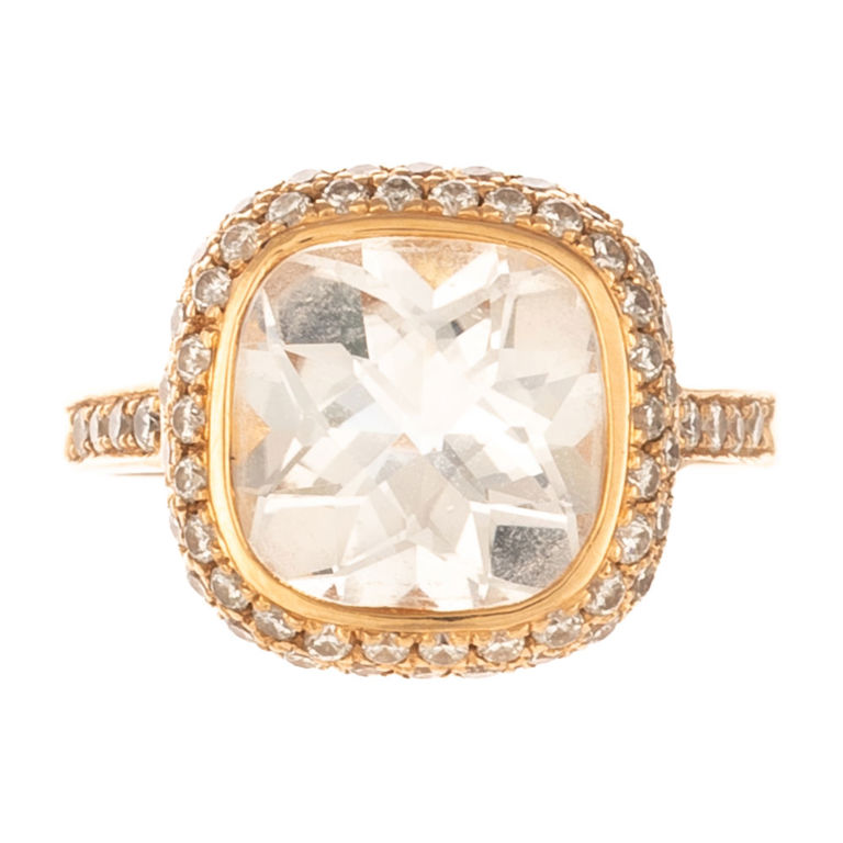 18k yellow gold topaz and diamond halo ring