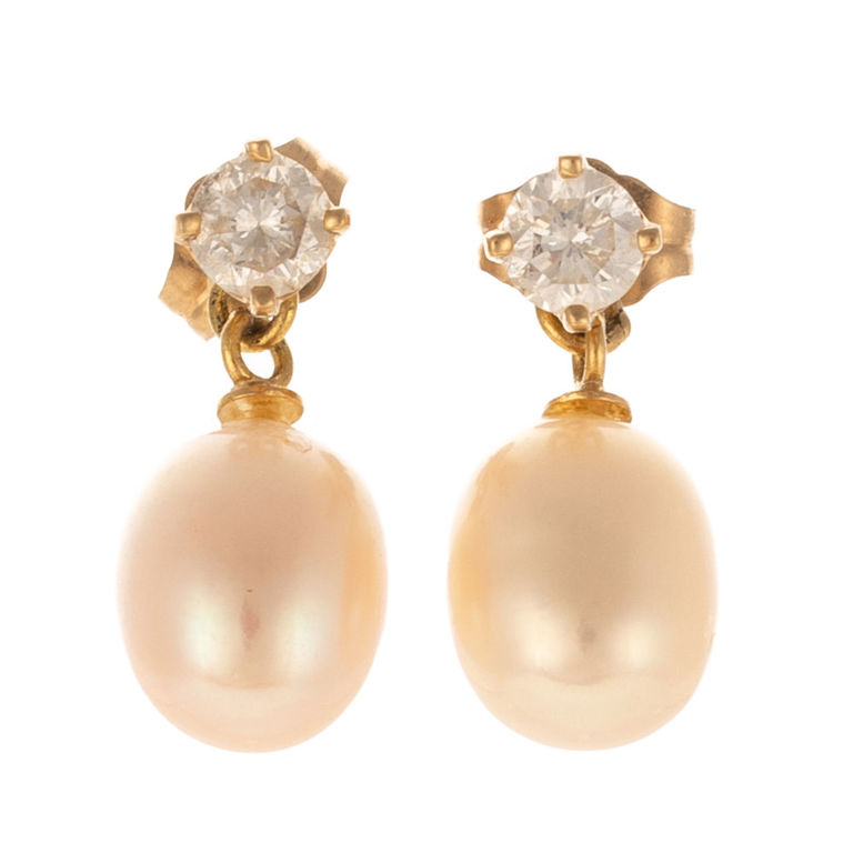 14k yellow gold diamond and pearl earrings