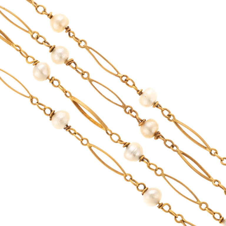 18k yellow gold seed pearl station necklace