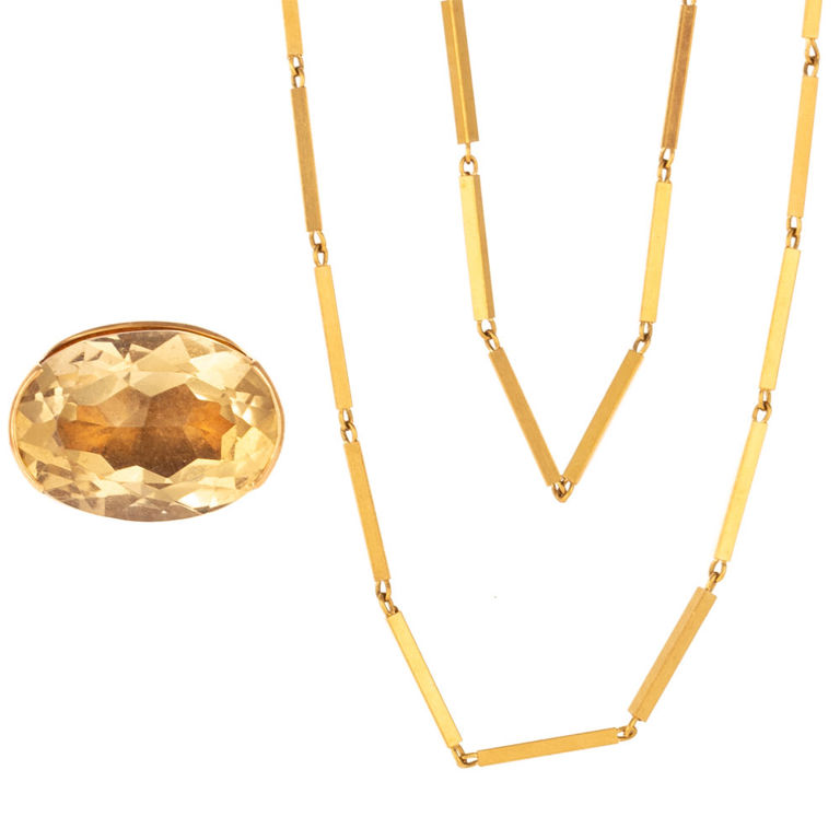 18k yellow gold necklace and 14k yellow gold citrine ring
