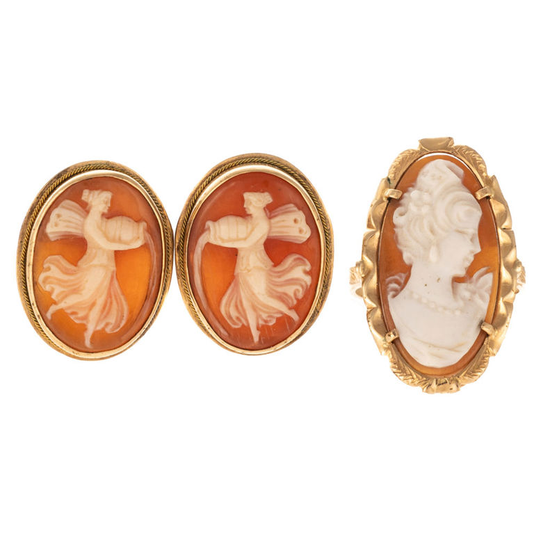 14k yellow gold cameo jewelry set