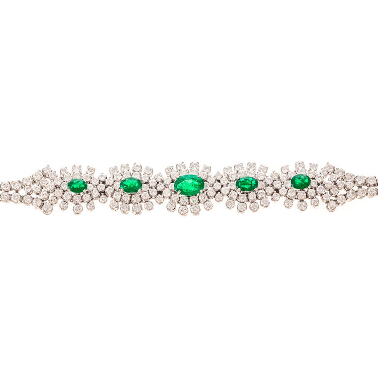 18k white gold diamond and emerald bracelet