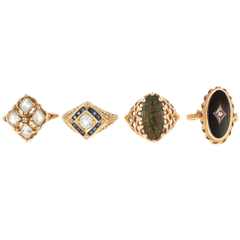 Four 14k and 10k gold gemstone rings