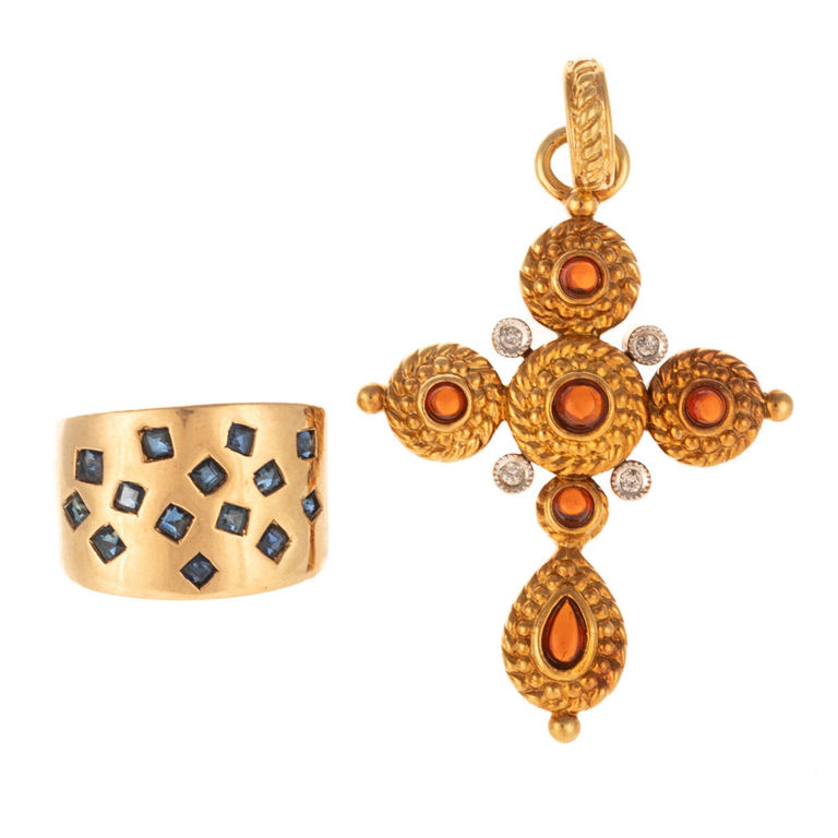 14k yellow gold cross pendant and 14k yellow gold ring