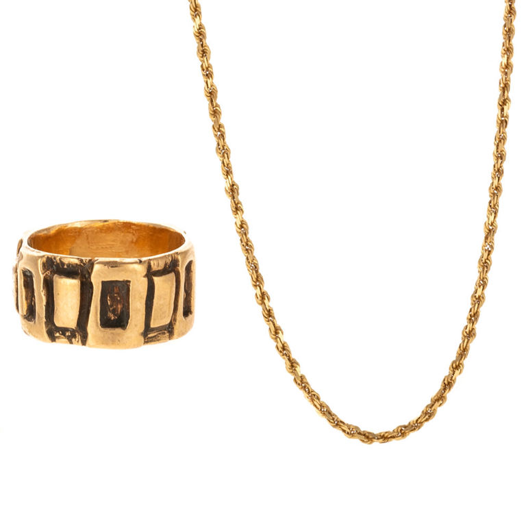 14k yellow gold chain necklace and wide ring