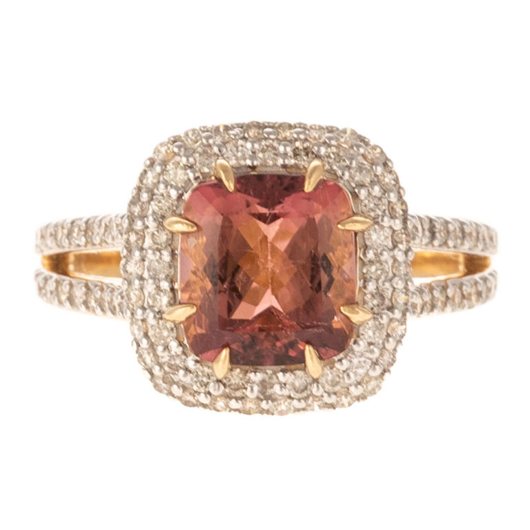 14k yellow gold tourmaline and diamond halo ring