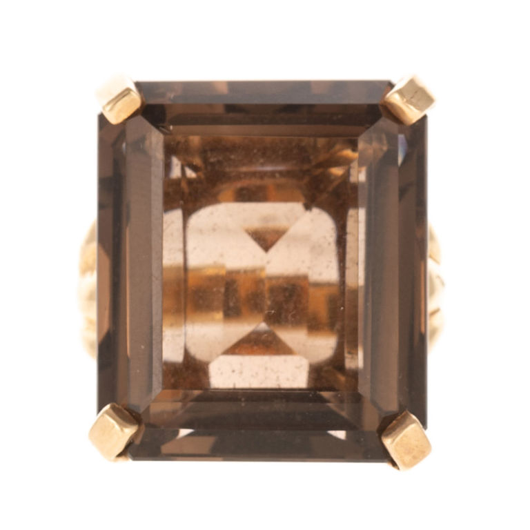 14k yellow gold smokey quartz cocktail ring