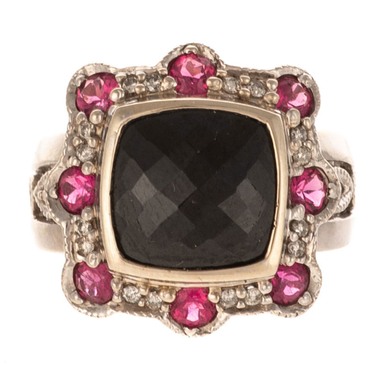 14k white gold rhodolite garnet and diamond ring