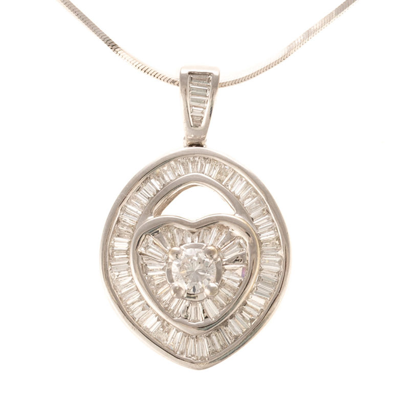 18k white gold diamond heart pendant on 14k white gold chain
