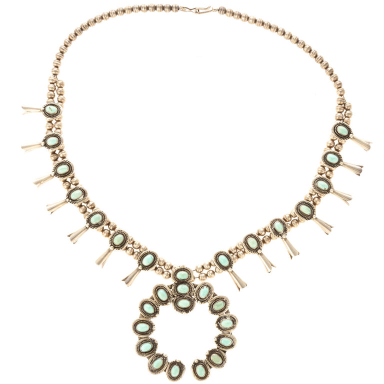 Sterling silver turquoise squash blossom necklace