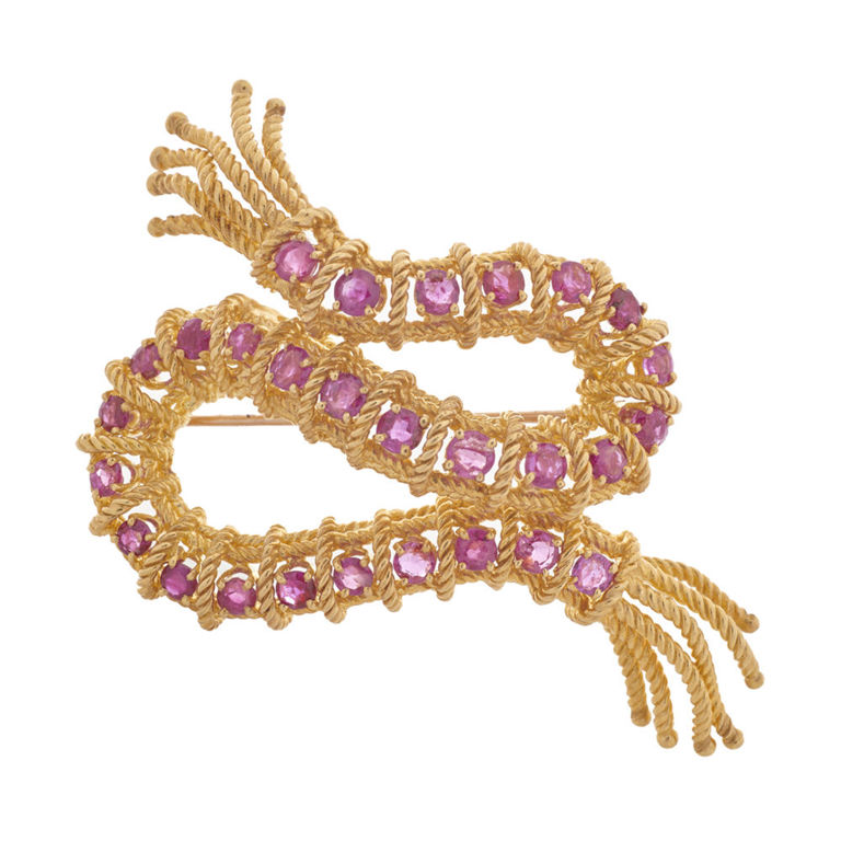 18k gold ruby rope brooch