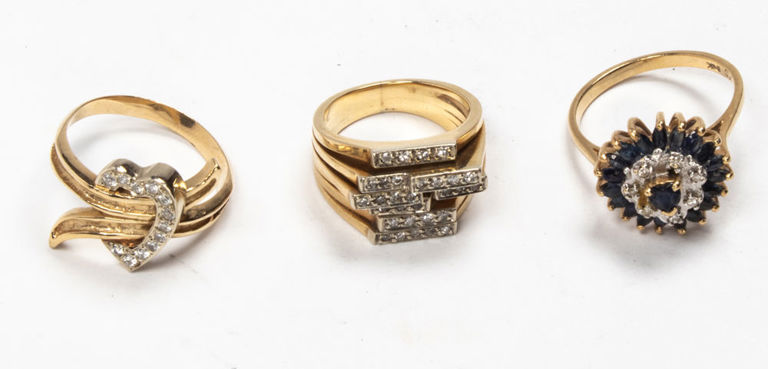 14k gold diamond and sapphire rings