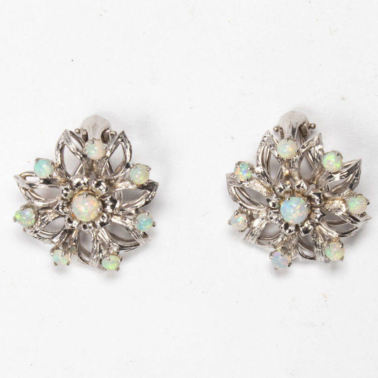 14k white gold opal ear-clips