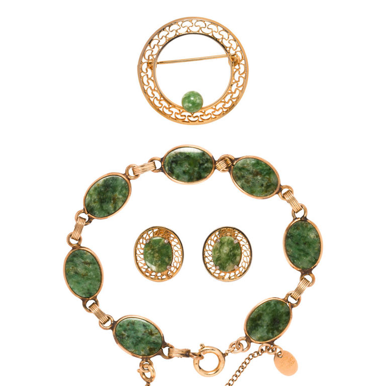 Green stone and 12k gold-filled jewelry set