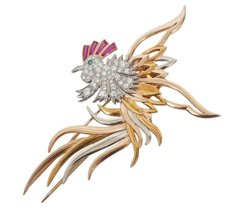 18k gold diamond ruby emerald clip