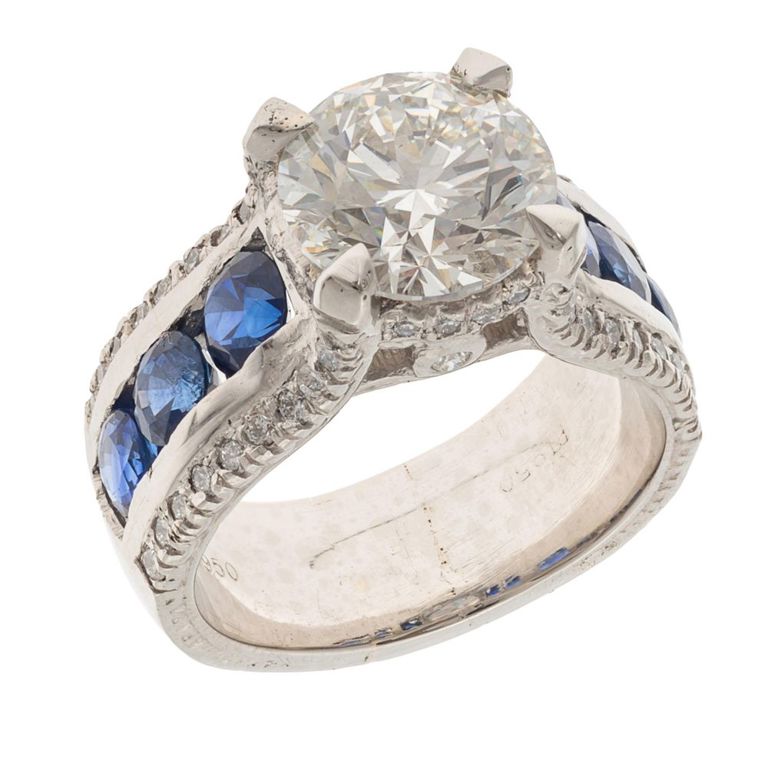 Platinum lab grown diamond sapphire ring