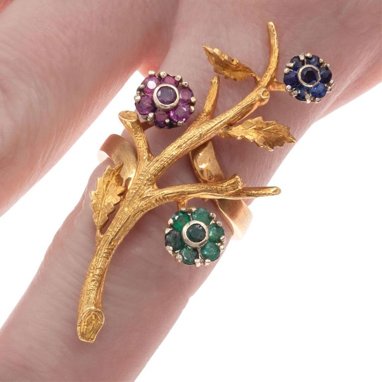18k gold emerald ruby sapphire ring